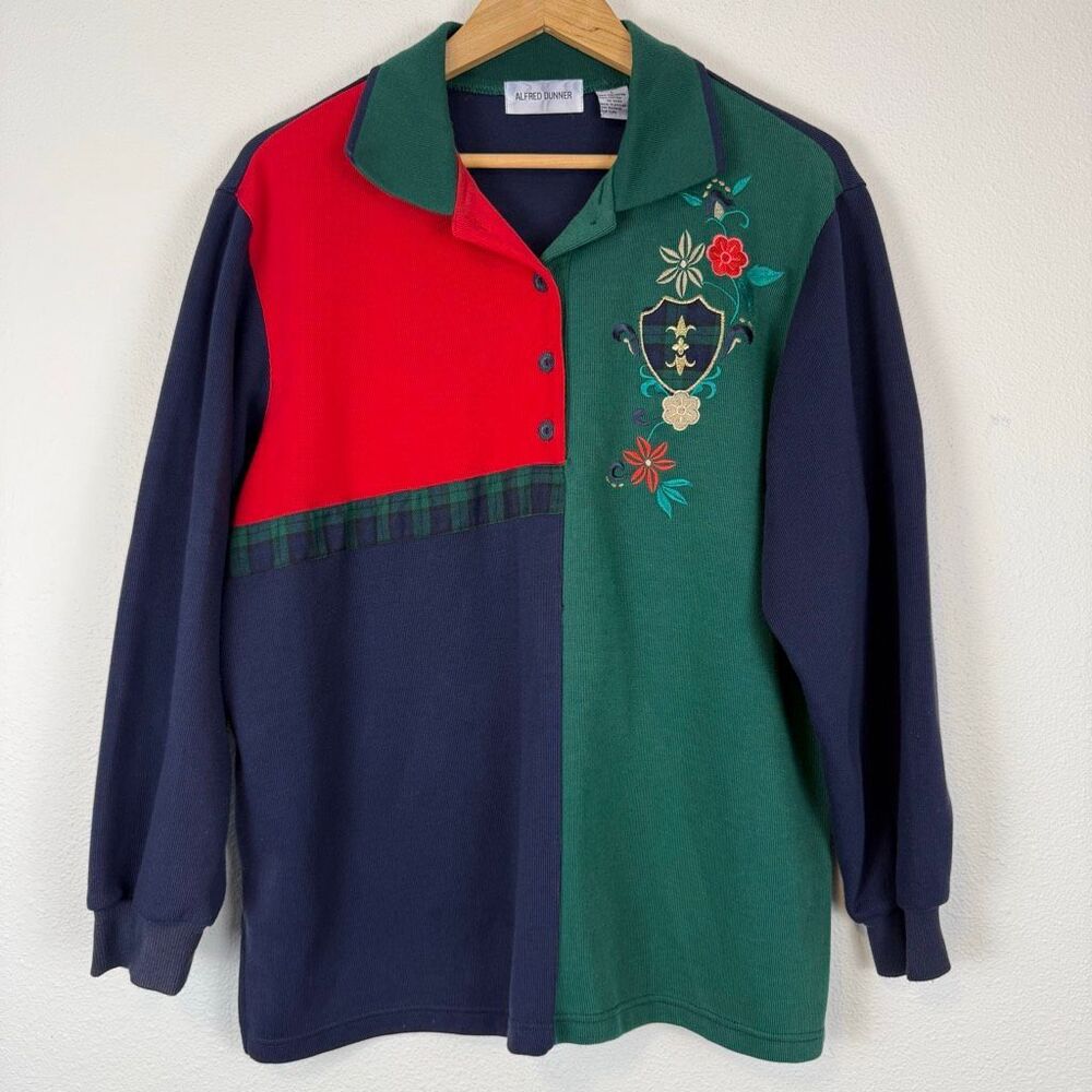 Vintage 90s Alfred Dunner Preppy Plaid Embroidered Sweater Size‎ Large